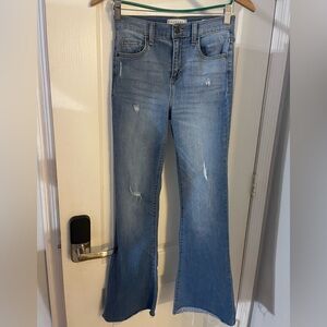 Trendy Light Blue Stretch HiRise Flare Destructed Jeans